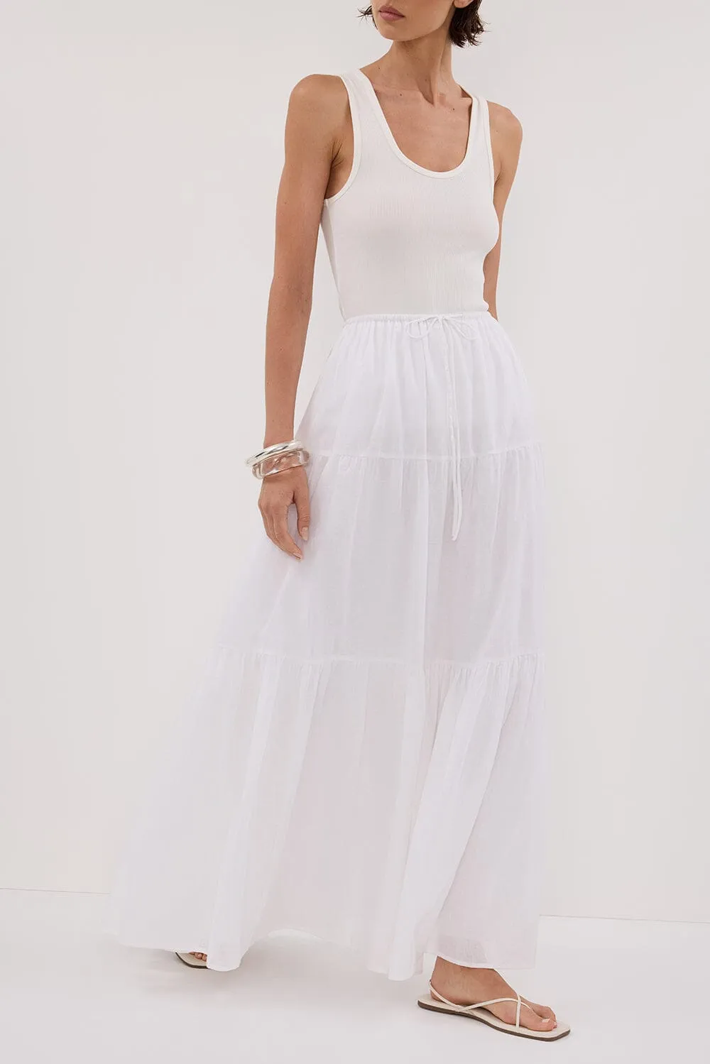 FLETCHER WHITE TIRERED MAXI SKIRT