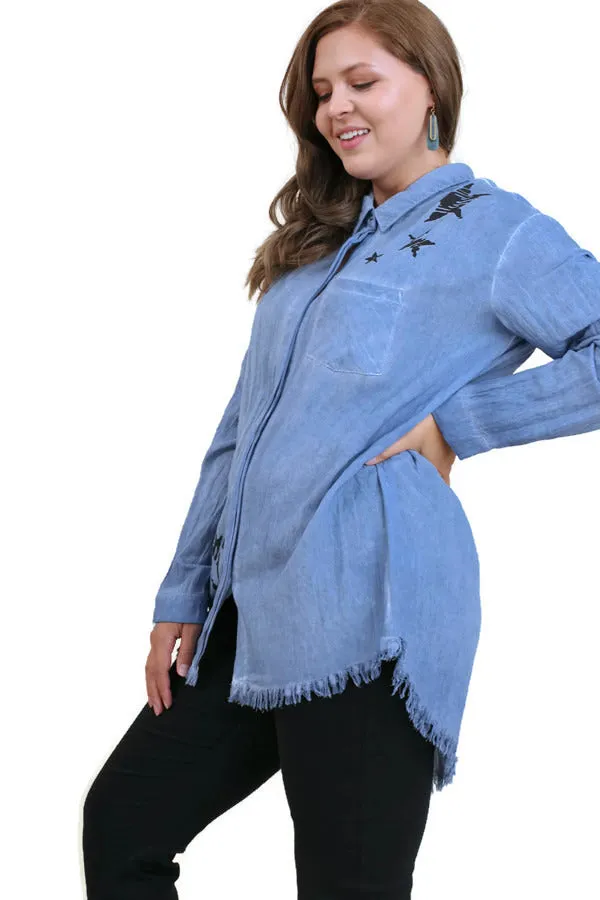 Frayed Button Up Shirt, Denim