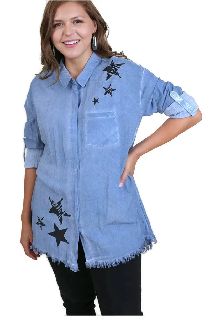 Frayed Button Up Shirt, Denim