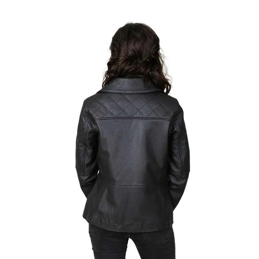 Freya Women's Real Leather Cross Zip Biker Jacket Black