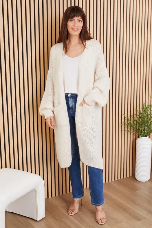 Fuzzy Knit Long Open Front Cardigan