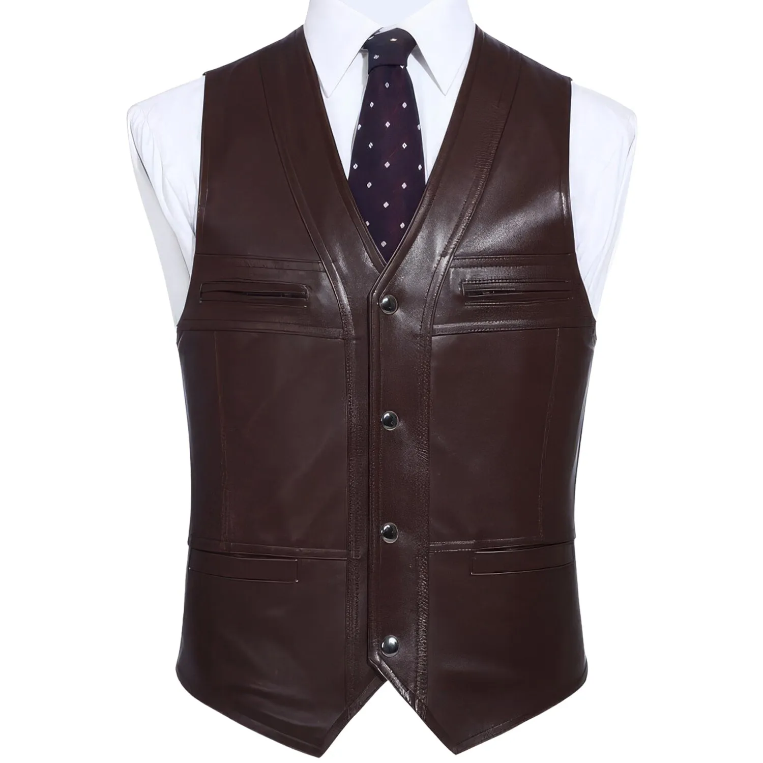 Gentlemen's Business Casual Slim Fit Genuine Sheepskin Sleeveless Vest -Leather Waistcoat for Men