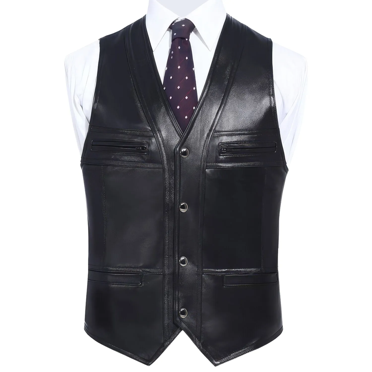 Gentlemen's Business Casual Slim Fit Genuine Sheepskin Sleeveless Vest -Leather Waistcoat for Men