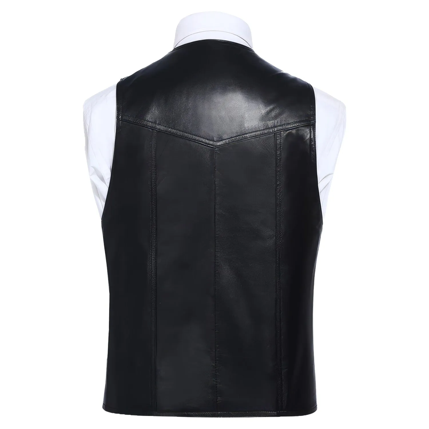 Gentlemen's Business Casual Slim Fit Genuine Sheepskin Sleeveless Vest -Leather Waistcoat for Men