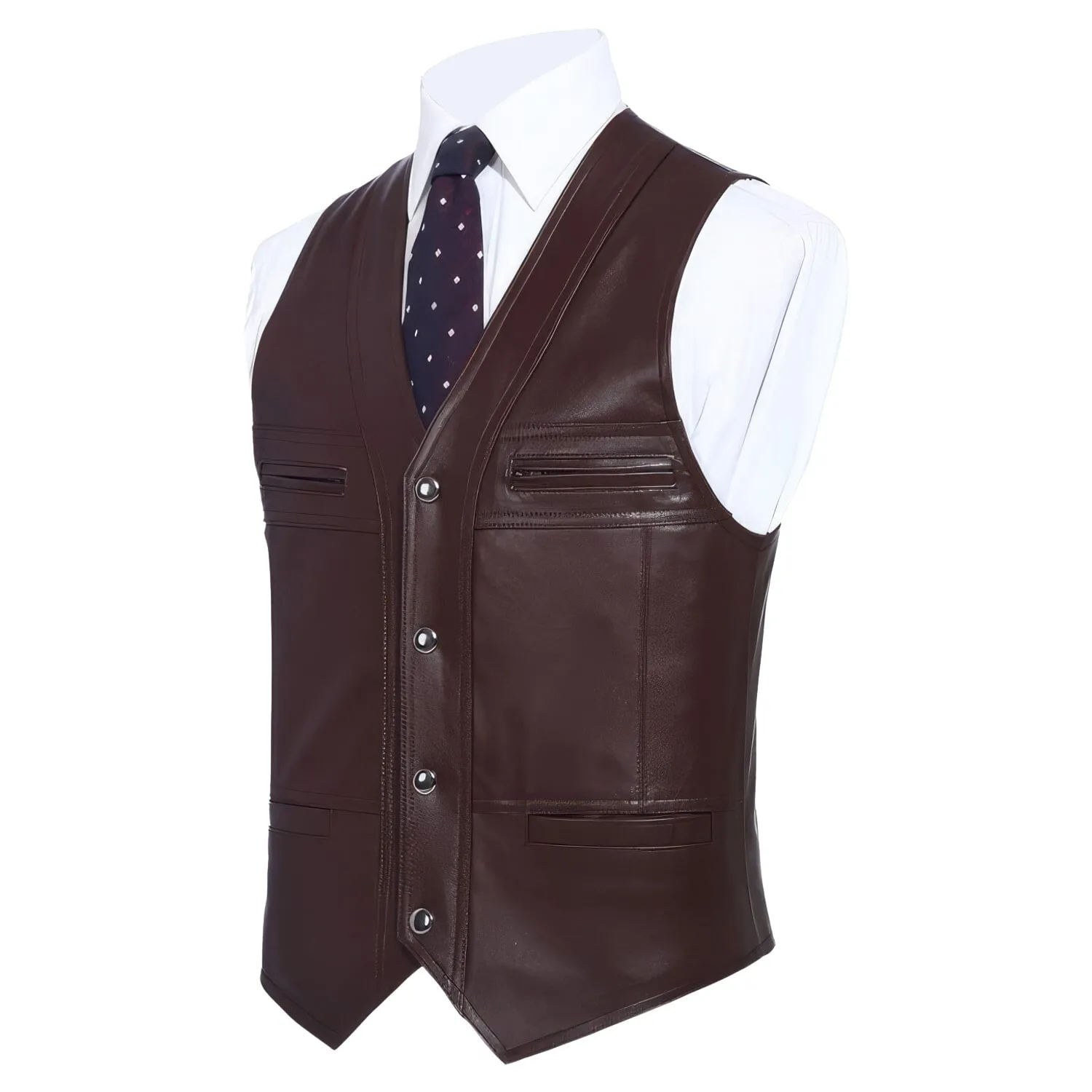 Gentlemen's Business Casual Slim Fit Genuine Sheepskin Sleeveless Vest -Leather Waistcoat for Men