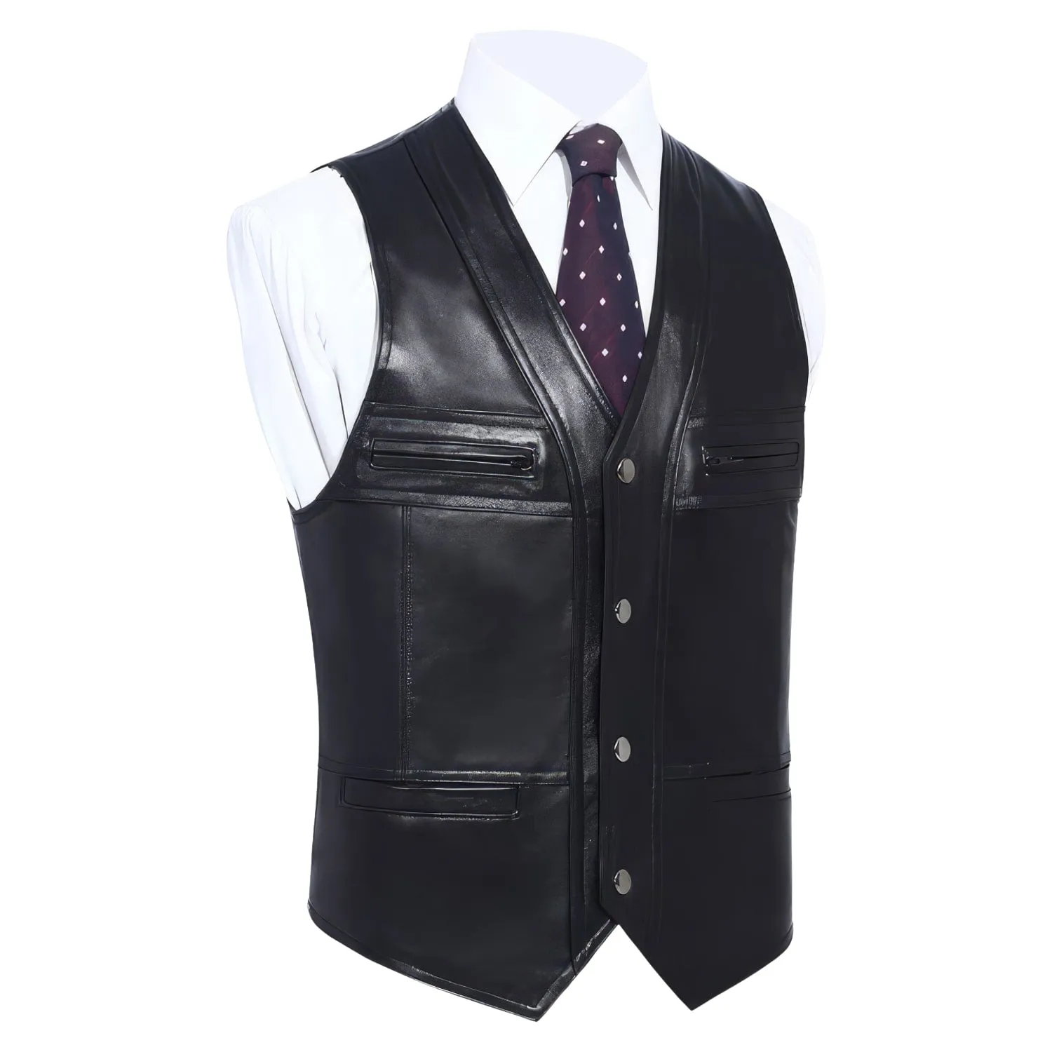 Gentlemen's Business Casual Slim Fit Genuine Sheepskin Sleeveless Vest -Leather Waistcoat for Men