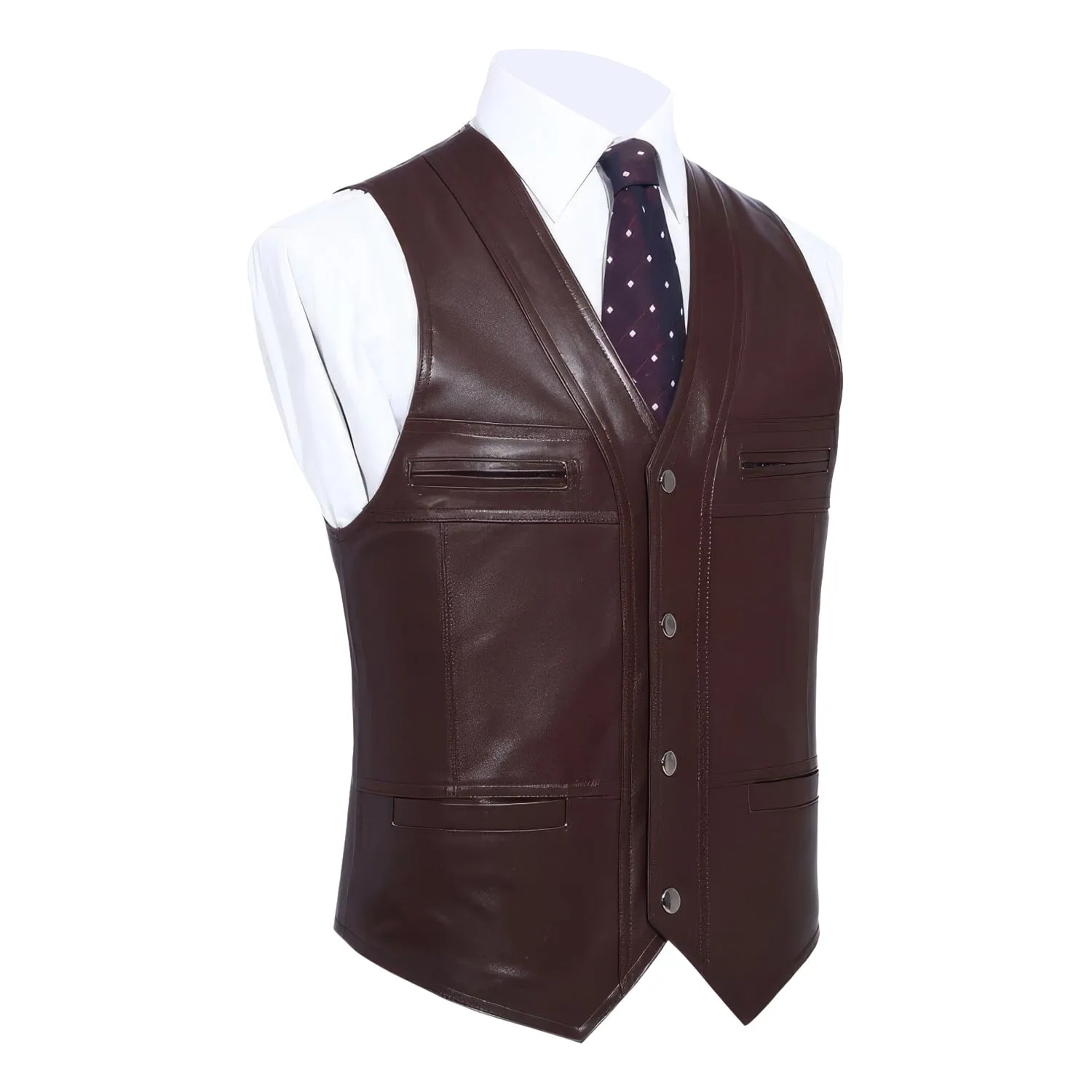 Gentlemen's Business Casual Slim Fit Genuine Sheepskin Sleeveless Vest -Leather Waistcoat for Men