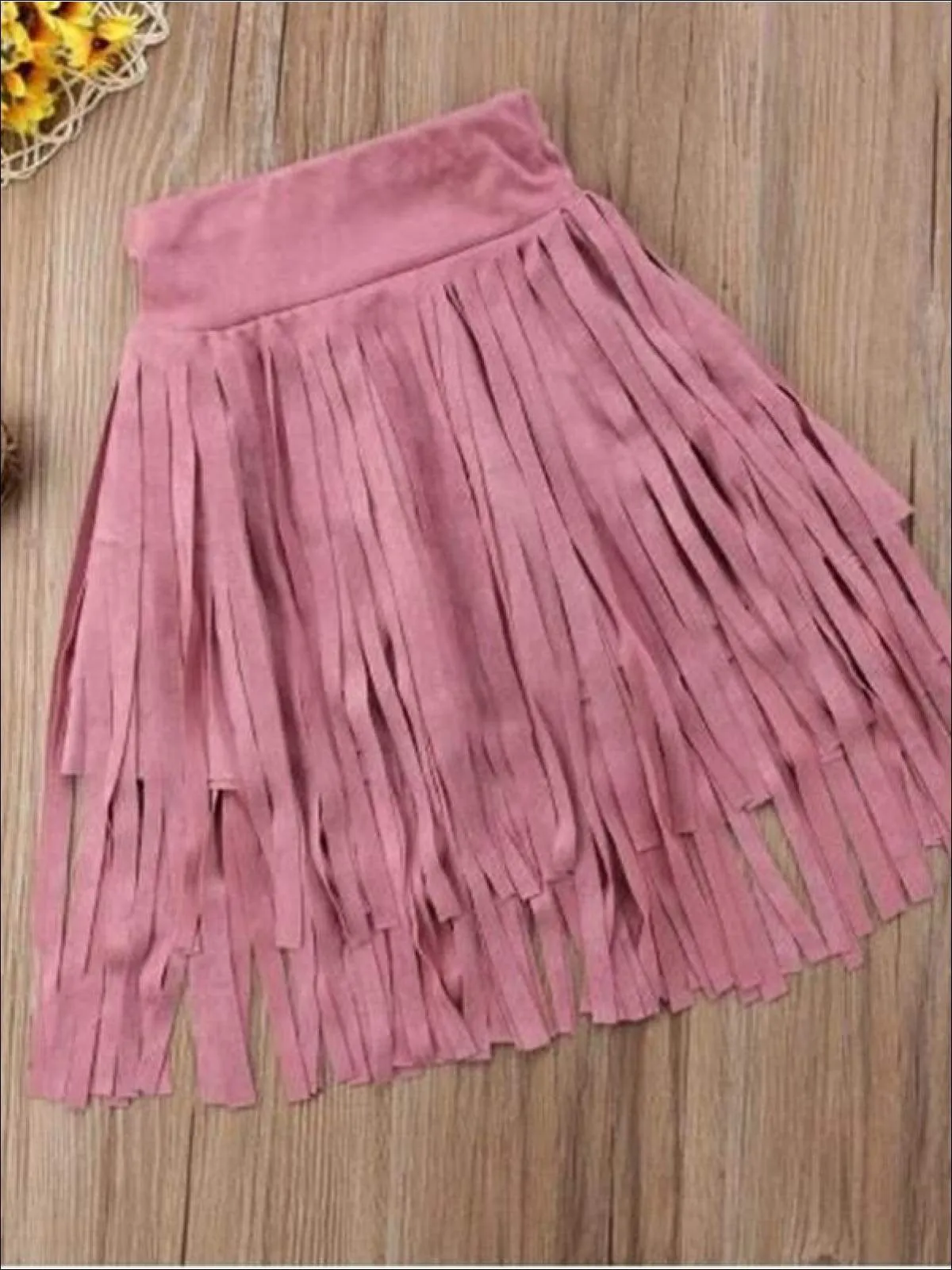 Girls Bohemian Suede Tiered Fringe Skirt