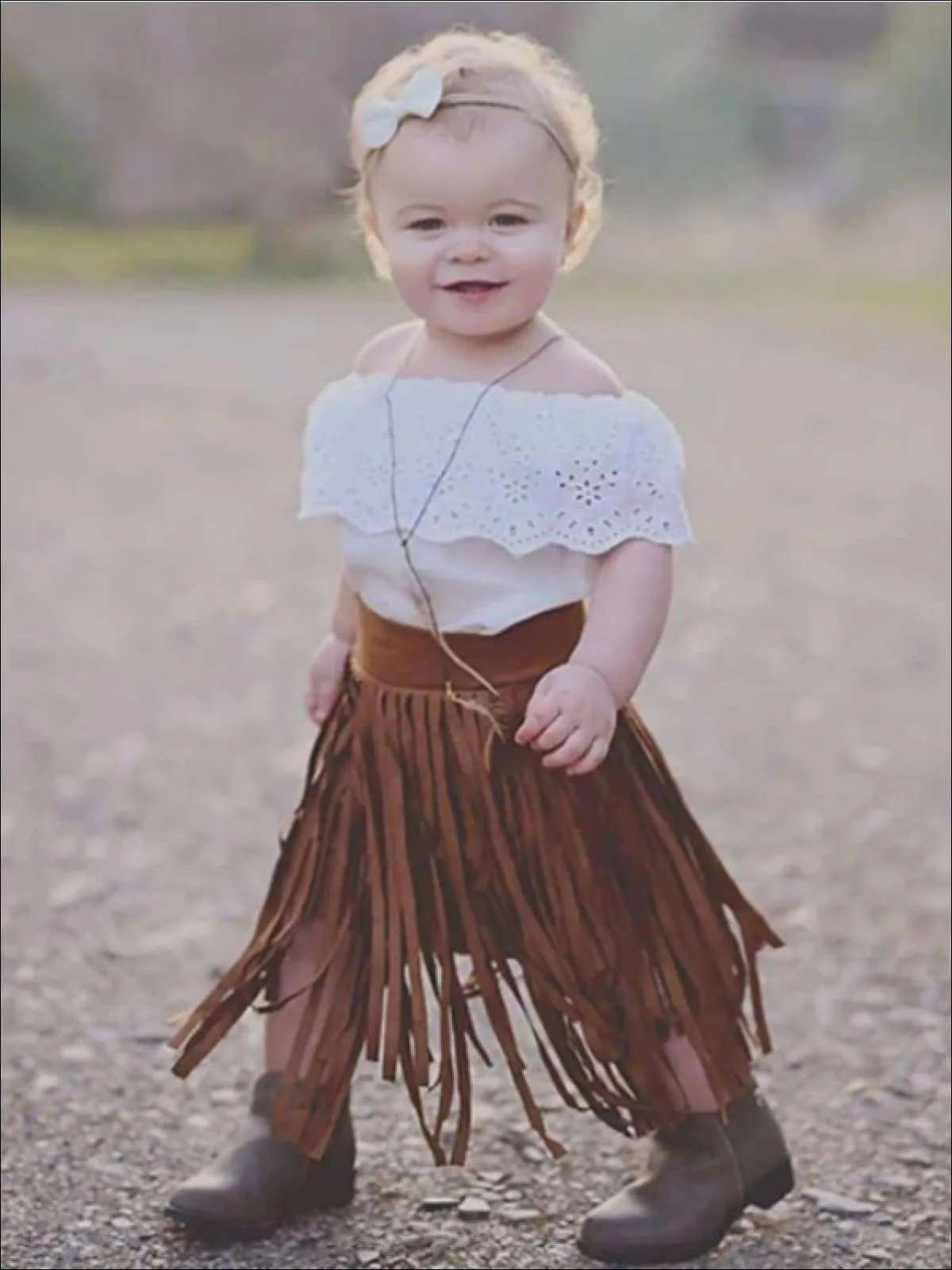 Girls Bohemian Suede Tiered Fringe Skirt