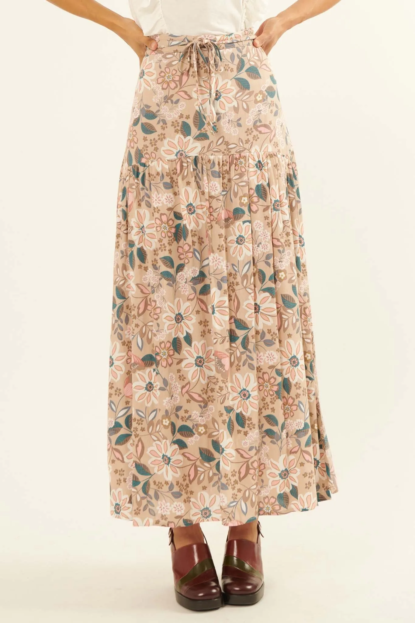 Gorgeous Garden Floral Drawstring Maxi Skirt