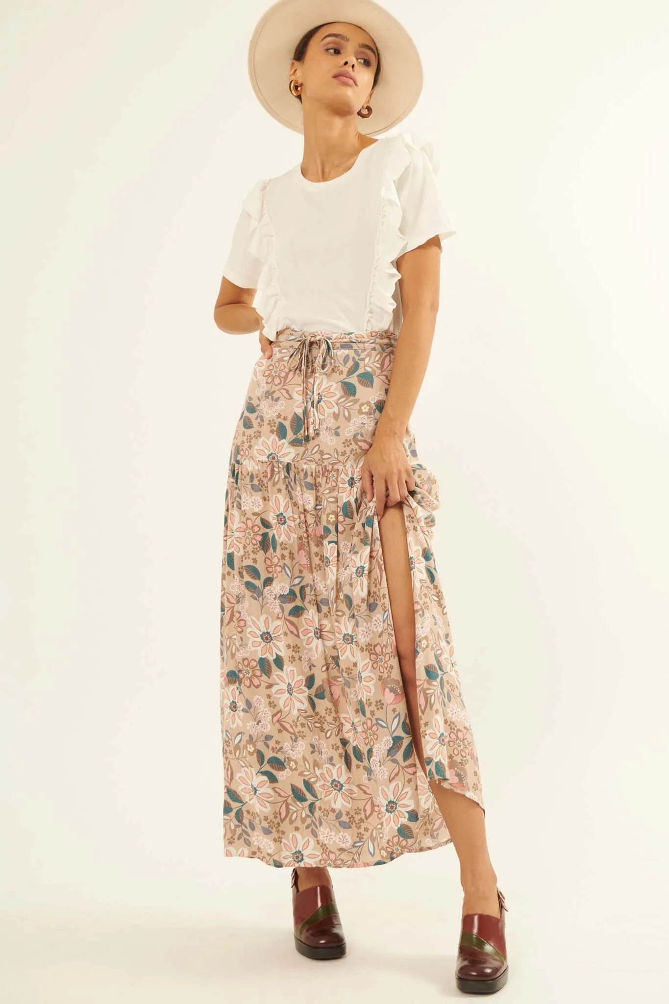 Gorgeous Garden Floral Drawstring Maxi Skirt