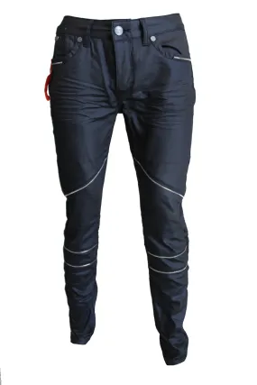 Harley Black Waxed Moto Jeans with Zipper Front Details