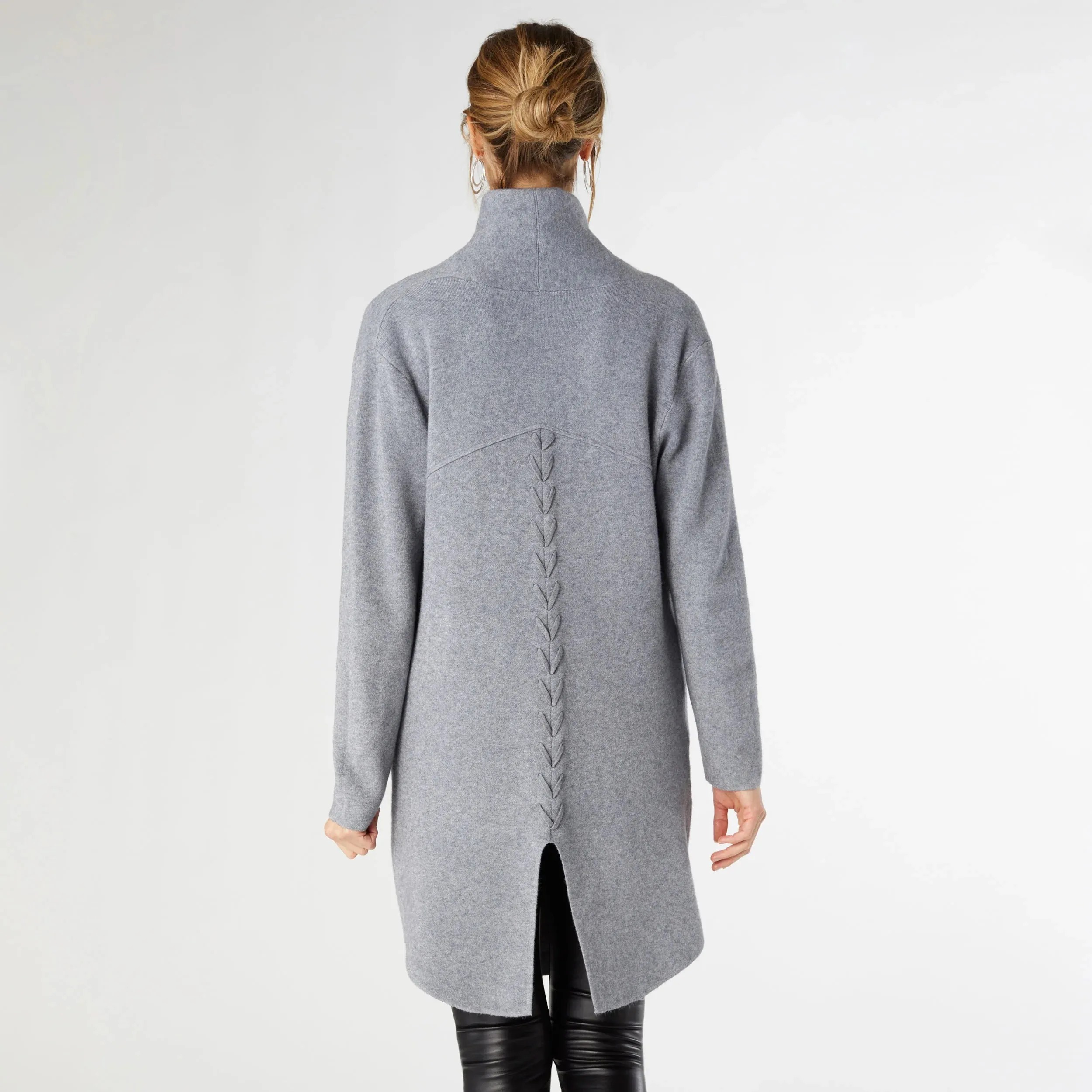 Heavenly-Luxe Long Cardigan with Lattice Back | Mid Heather Grey