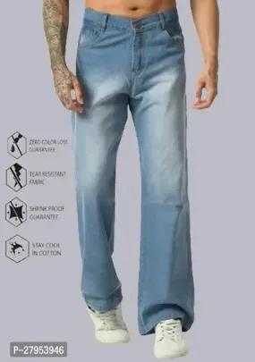 Jeancherry Men Regular Baggy Sky Blue Plain Jeans