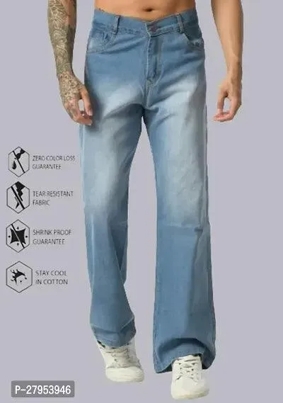 Jeancherry Men Regular Baggy Sky Blue Plain Jeans