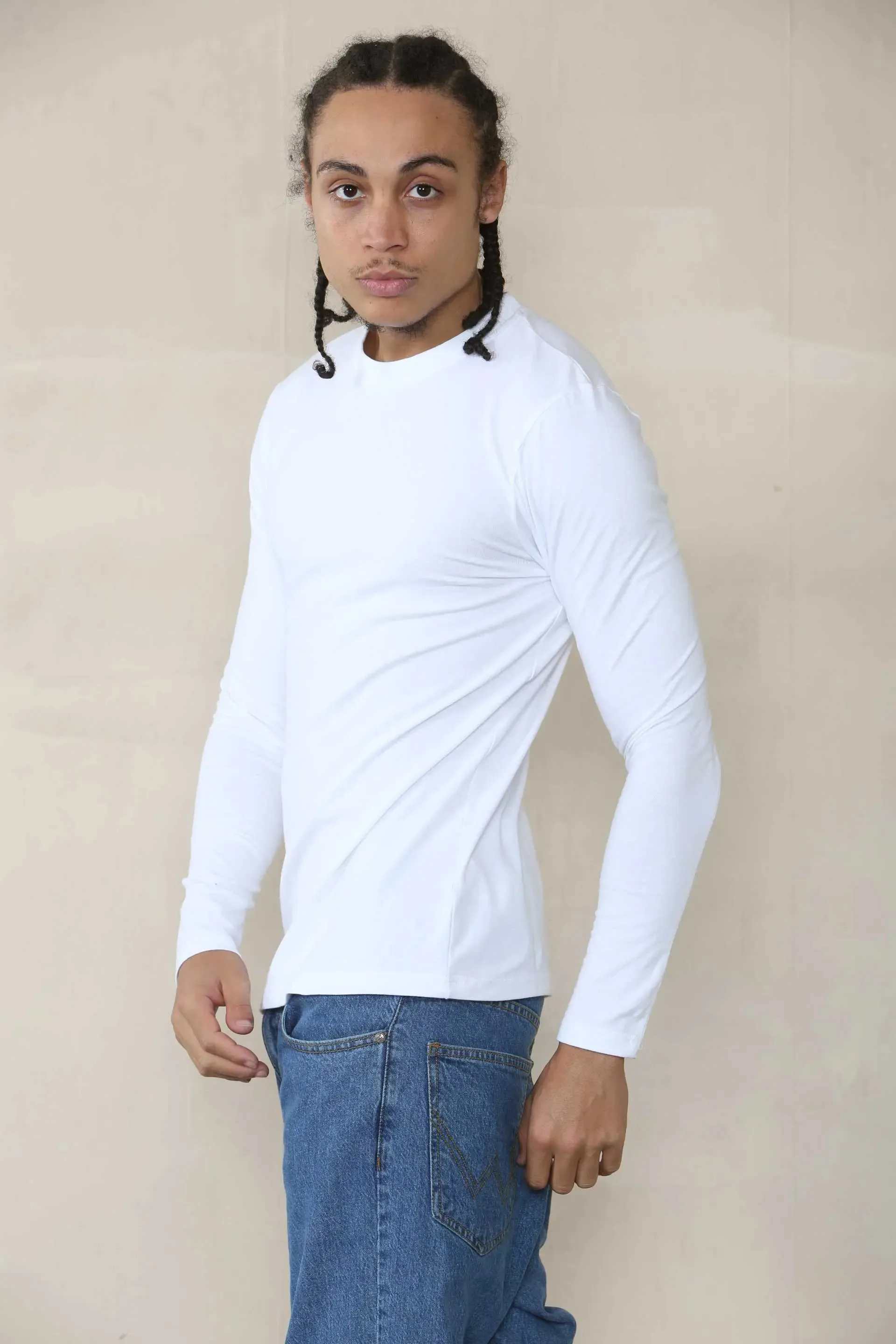 Long Sleeve Muscle Fit T-shirt - White