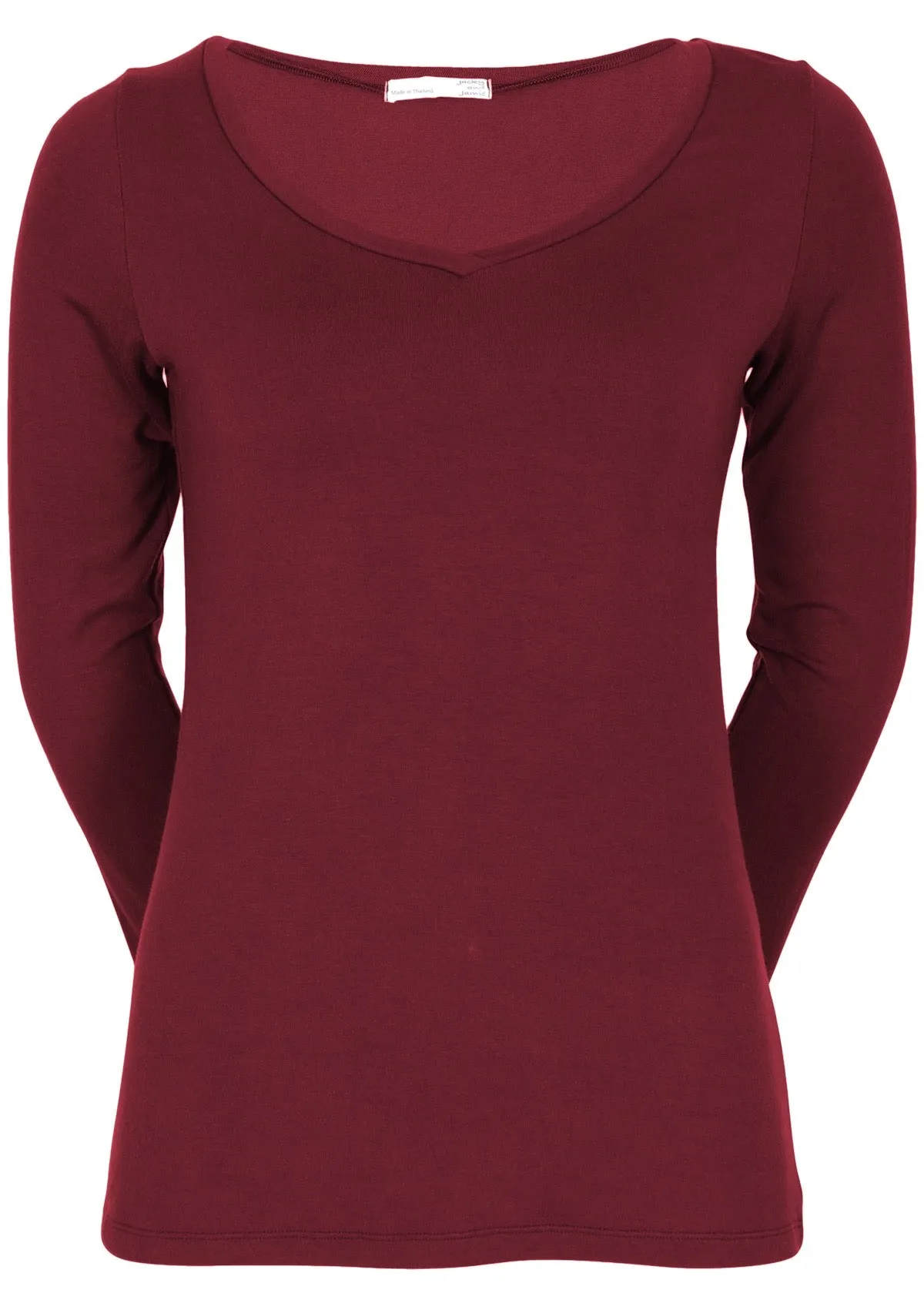 Long Sleeve Stretch V-neck Top Maroon