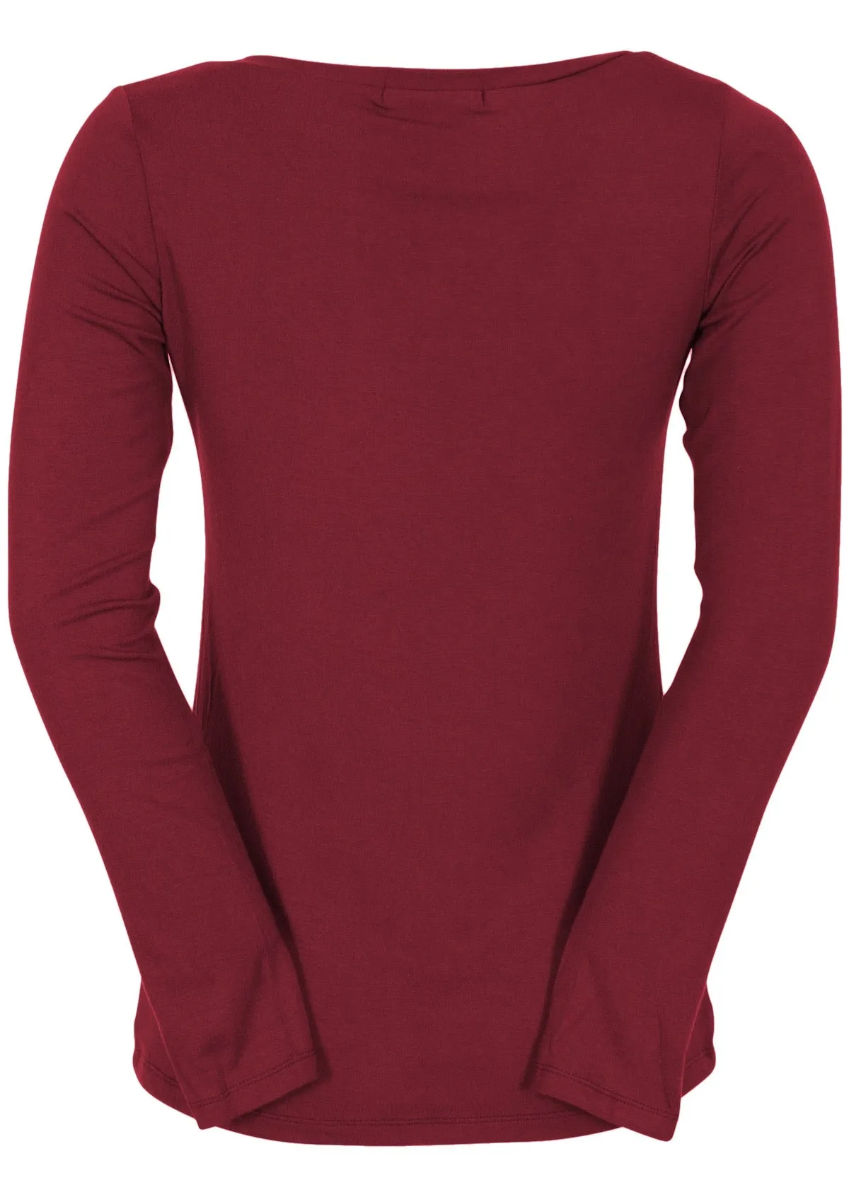 Long Sleeve Stretch V-neck Top Maroon