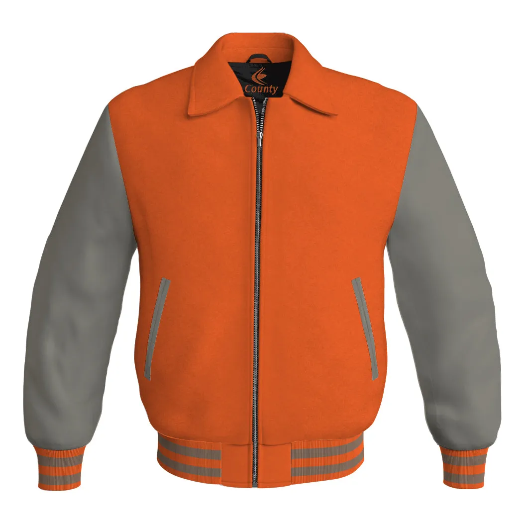 Luxury Bomber Classic Jacket Orange Body and Gray Leather Sleeves