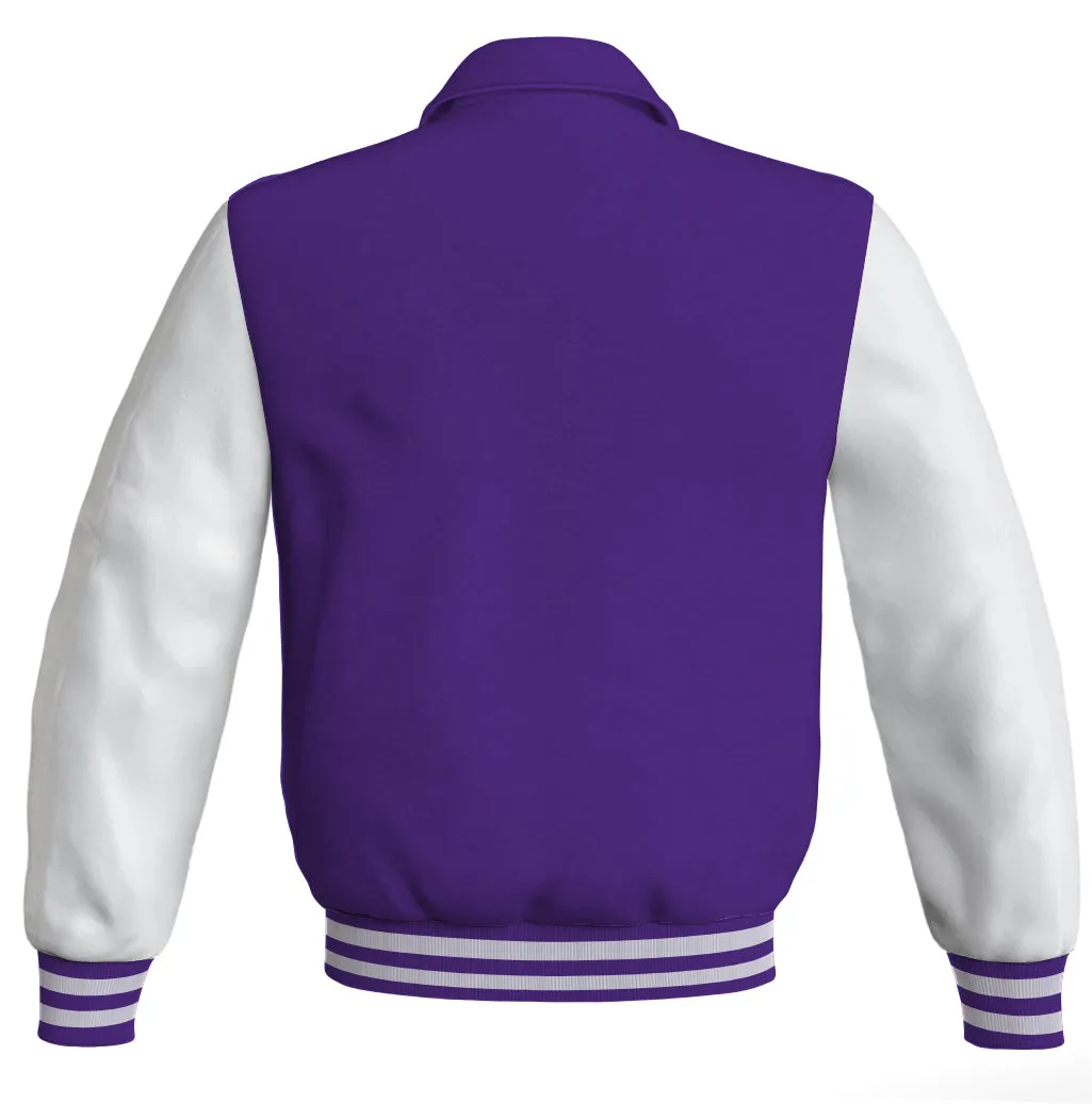 Luxury Bomber Classic Jacket Purple Body and White Leather Sleeves