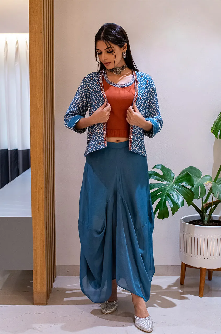 MATARGASHTHI - Blue Mirror Jacket with Turkey Skirt