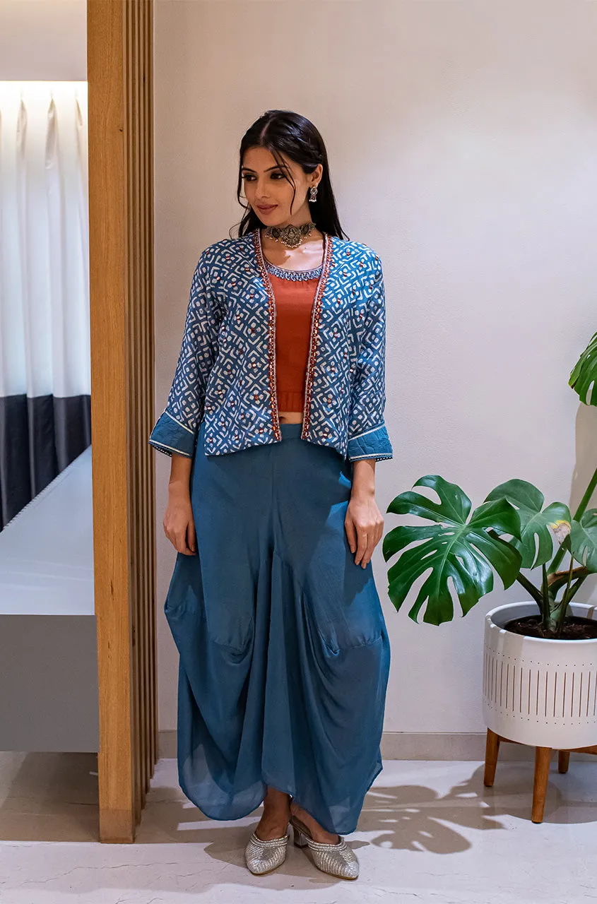 MATARGASHTHI - Blue Mirror Jacket with Turkey Skirt