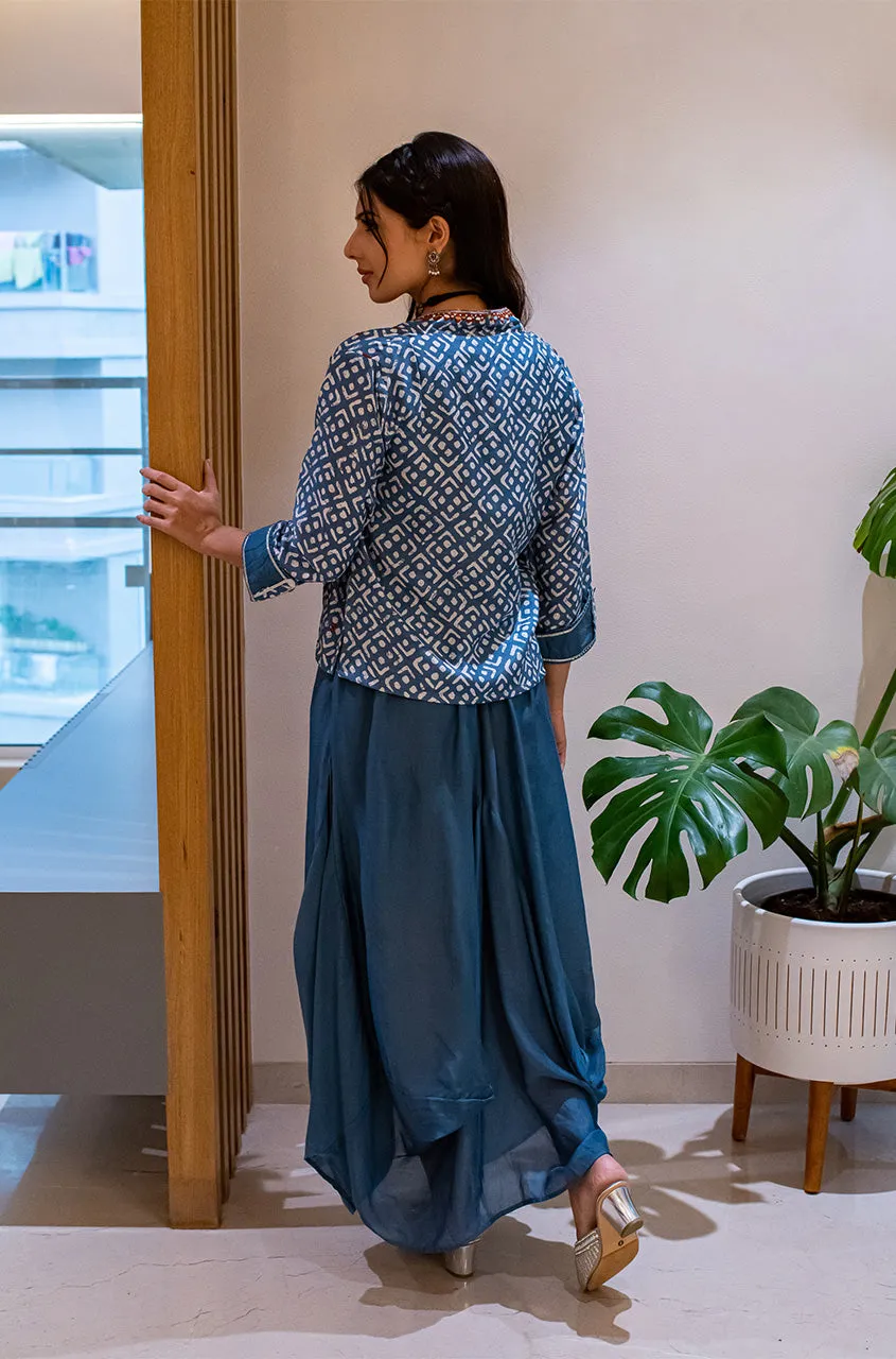 MATARGASHTHI - Blue Mirror Jacket with Turkey Skirt