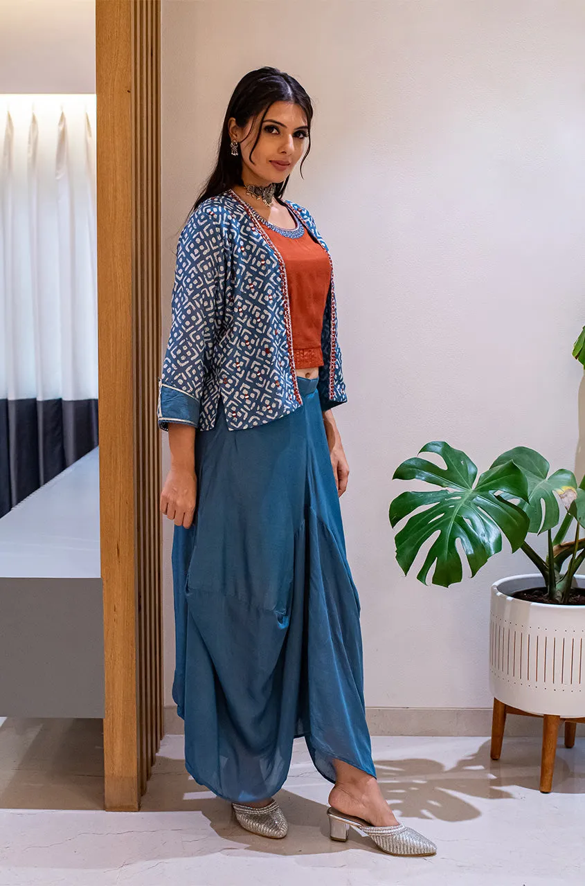 MATARGASHTHI - Blue Mirror Jacket with Turkey Skirt