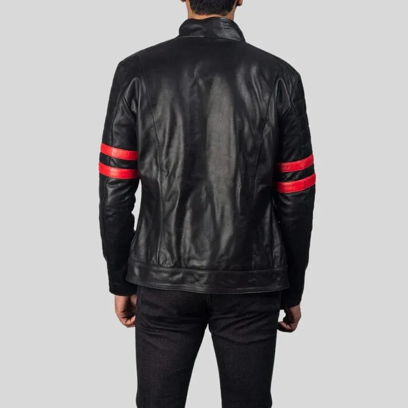 Men's Black and Red Slim Fit Motorcycle Biker Leather Jacket