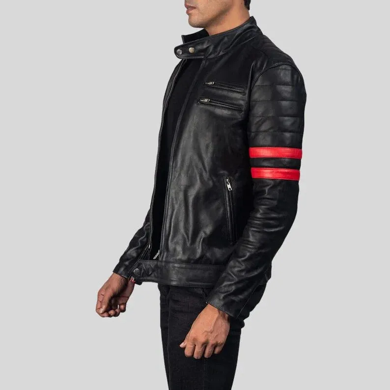 Men's Black and Red Slim Fit Motorcycle Biker Leather Jacket