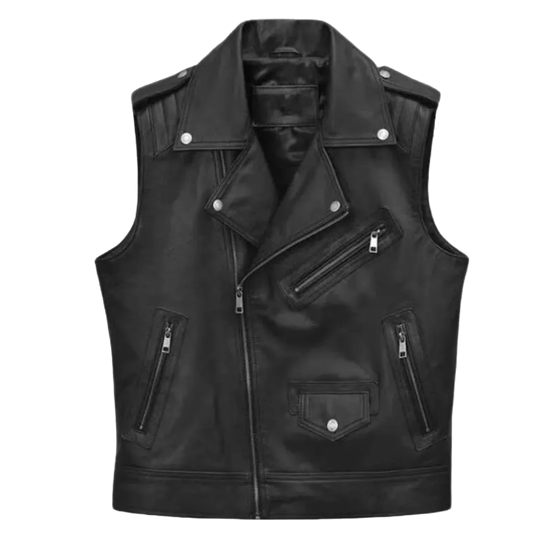 Mens Black Classic Leather Vest