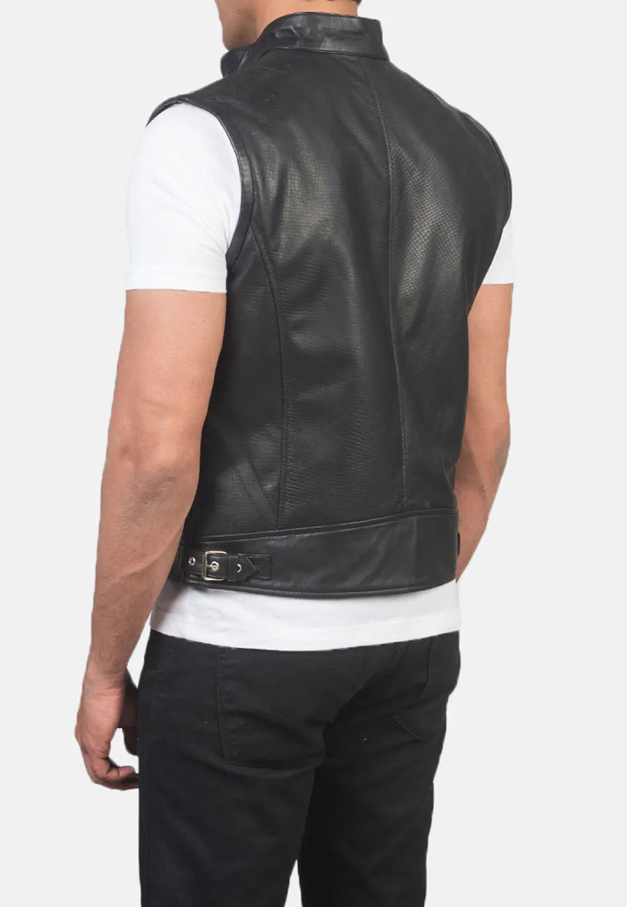 Men’s Black Leather Motorcycle Vest