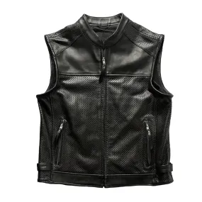 Mens Black Perforated Leather Motorcycle Vest