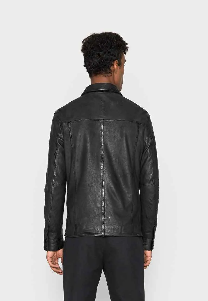 Mens Black Reversible Leather Jacket Shirt