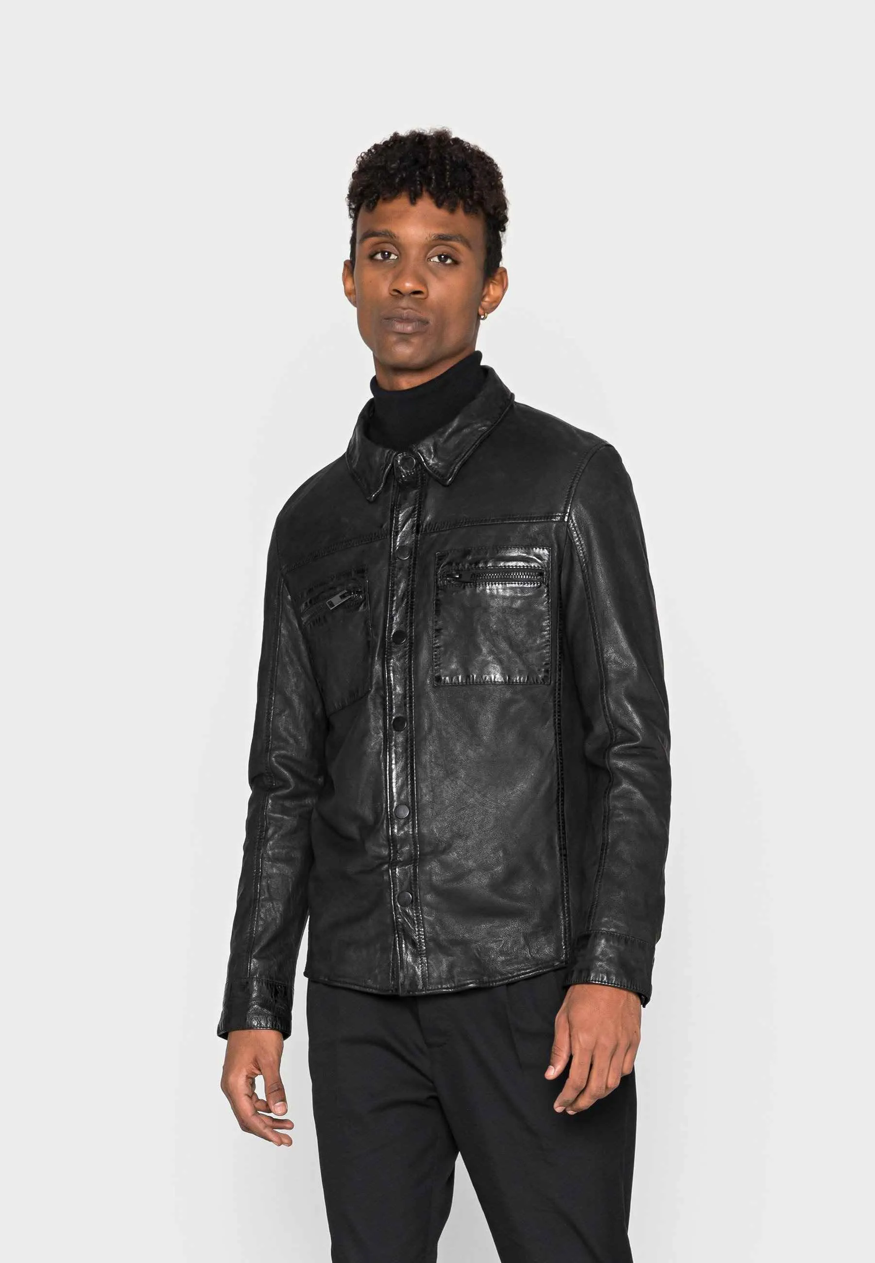 Mens Black Reversible Leather Jacket Shirt