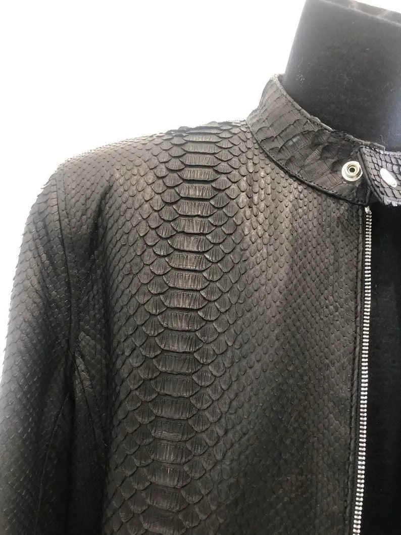 Mens Black Snake Style Sheep Leather Jacket