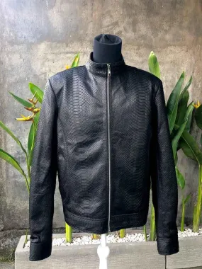 Mens Black Snake Style Sheep Leather Jacket