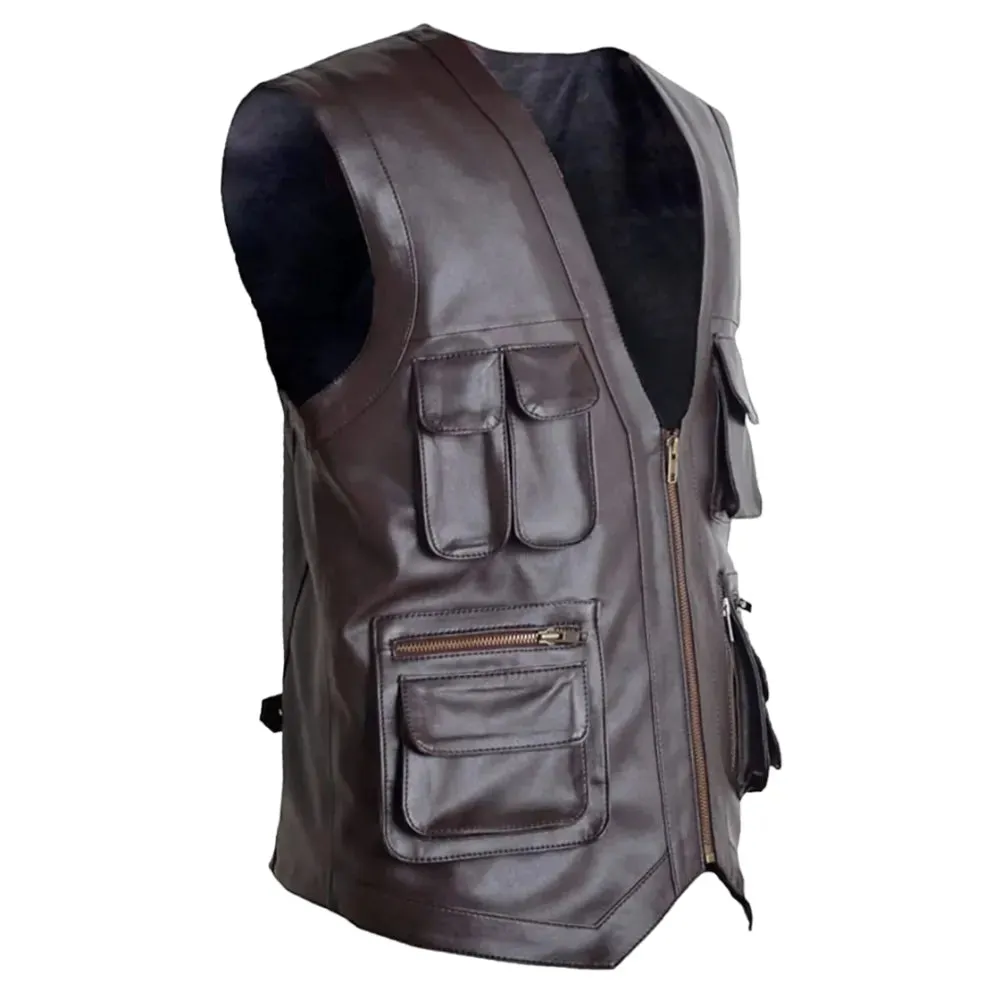 Mens Brown Genuine Cowhide Leather Vest