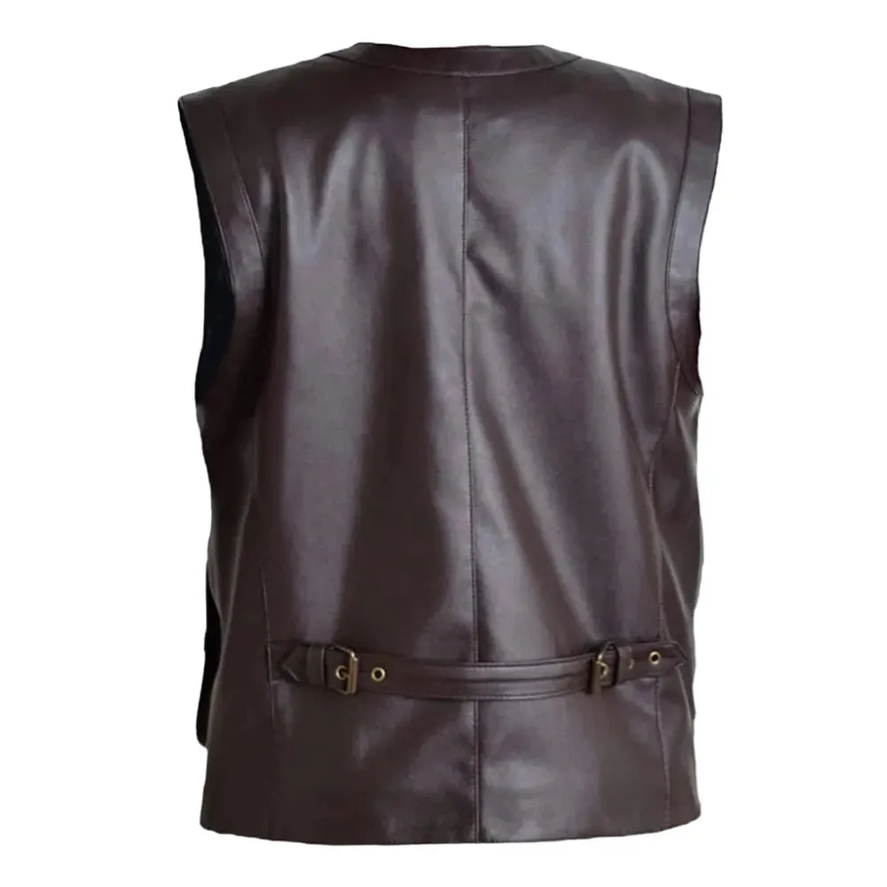 Mens Brown Genuine Cowhide Leather Vest