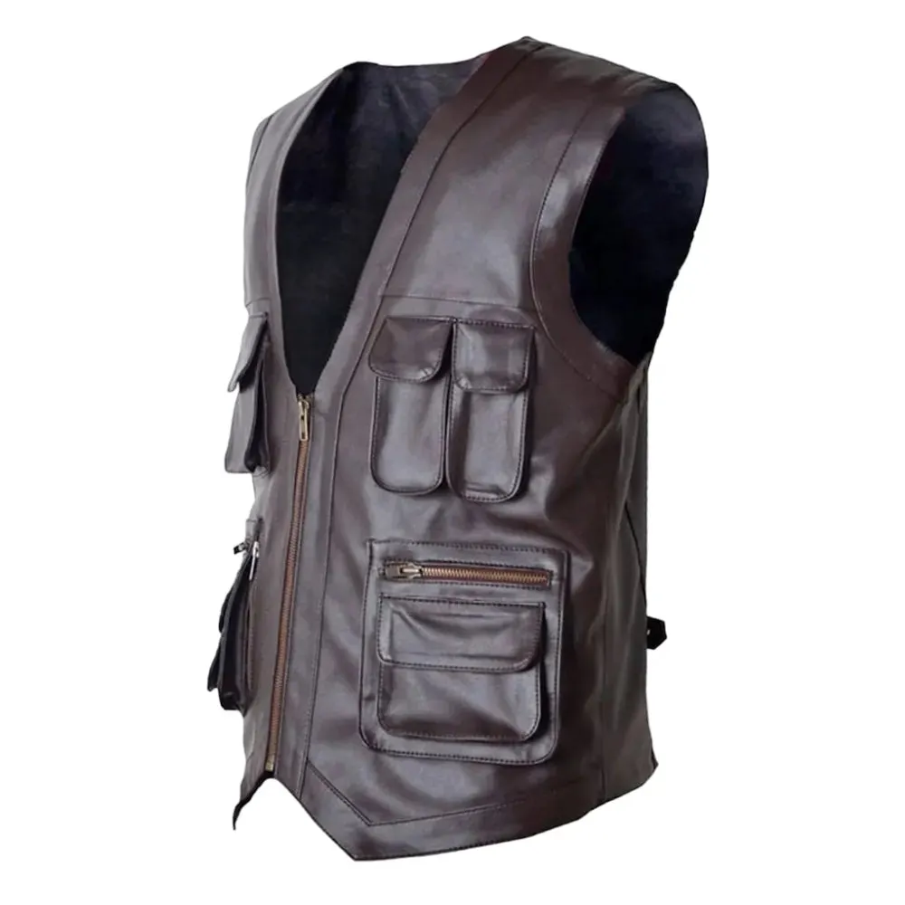 Mens Brown Genuine Cowhide Leather Vest