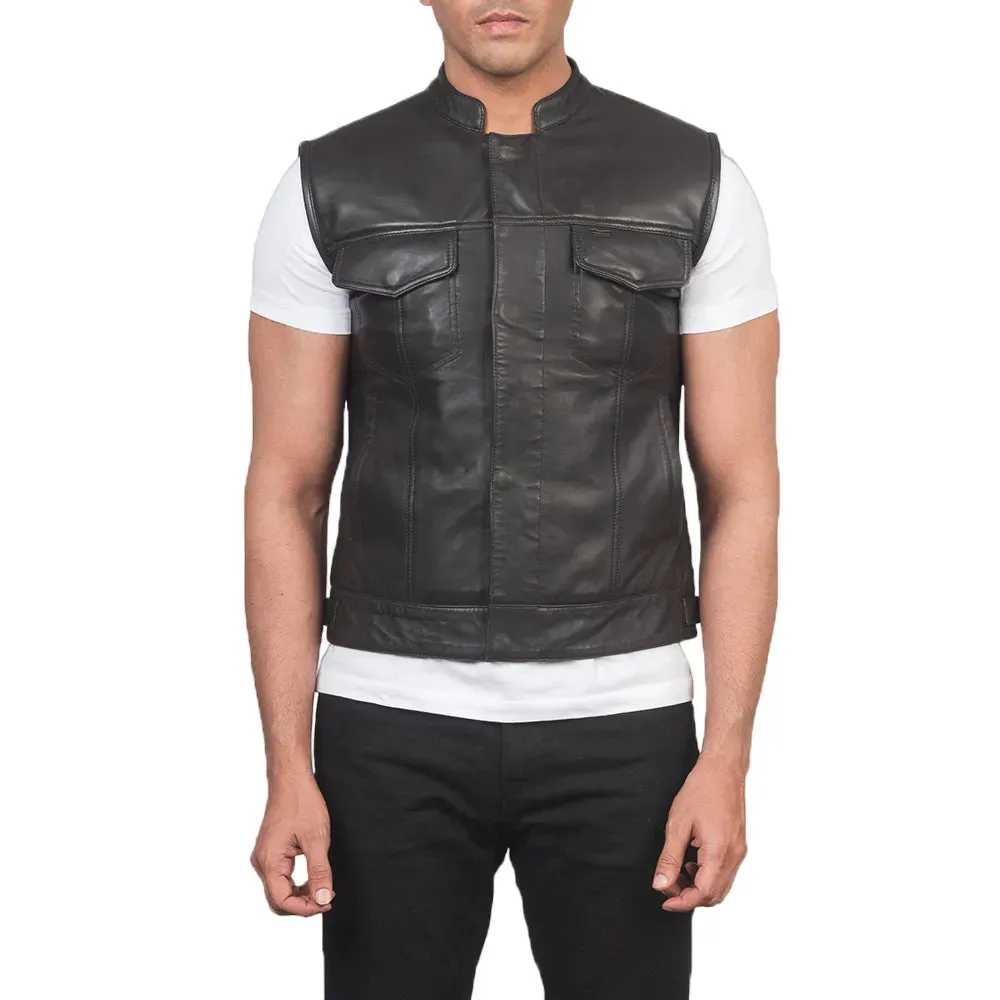 Mens Brown Leather Biker Vest