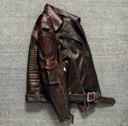 Men's Genuine Leather Motorcycle Style Autumn Jacket: Cowhide Leather