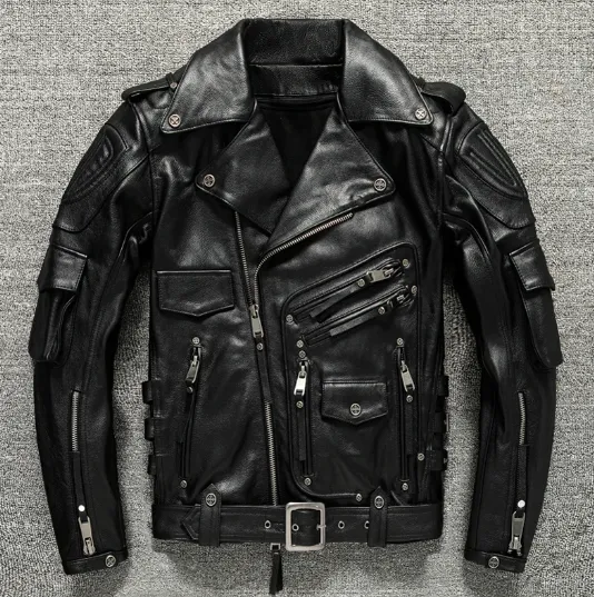 Men's Genuine Leather Motorcycle Style Autumn Jacket: Cowhide Leather