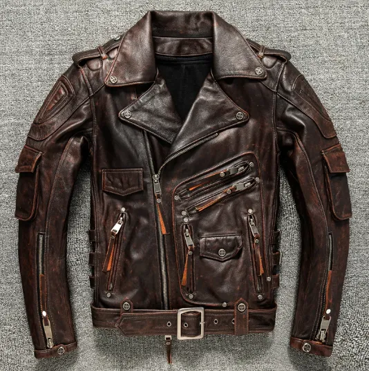 Men's Genuine Leather Motorcycle Style Autumn Jacket: Cowhide Leather