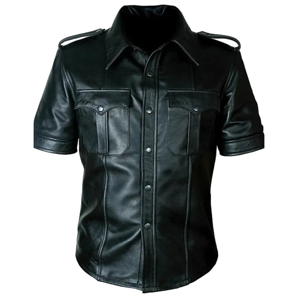 Mens Leather Police Uniform Shirt