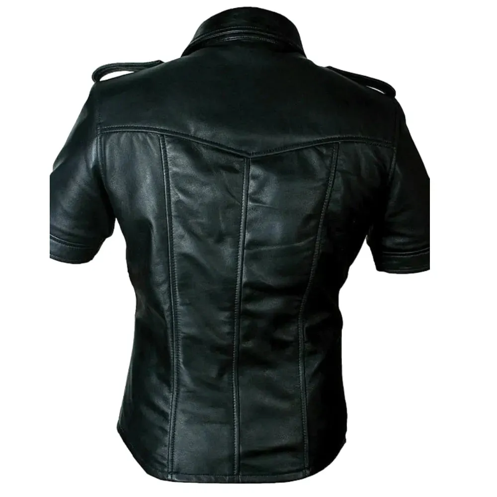 Mens Leather Police Uniform Shirt