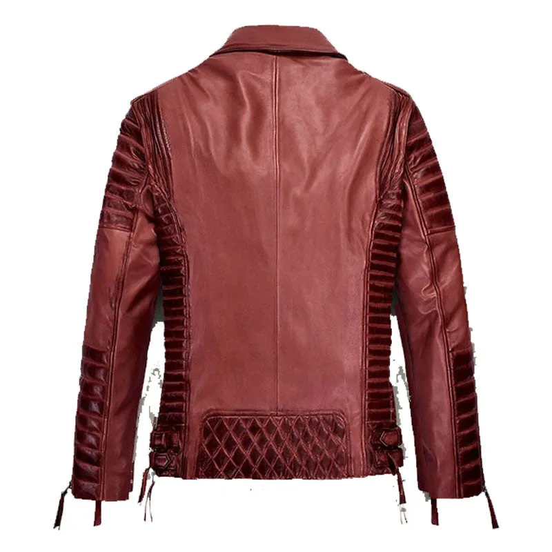 Mens New Style Fashion Biker Charles Burnt Red Leather Jacket