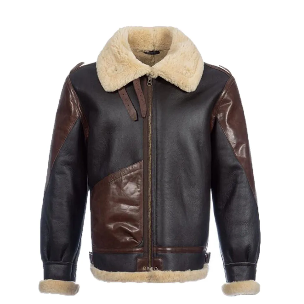 Men's Shearling Jacket Sheepskin Bomber Jacket B3 Flight Jacket