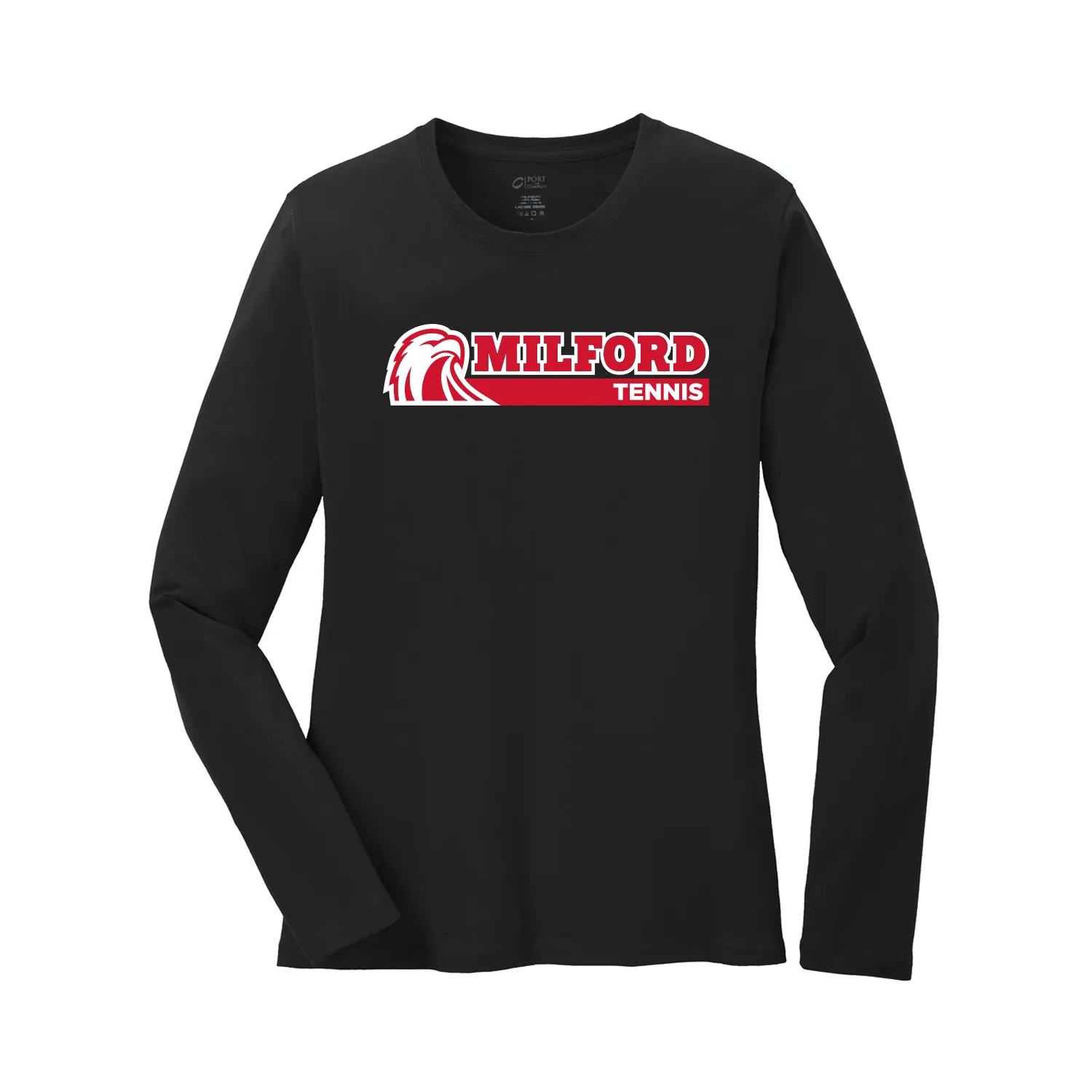 Milford Boys Tennis 2022 - Ladies Core Cotton LS Tee (Black)