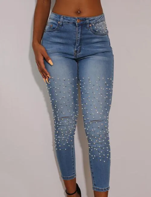 Mira - Pearly Skinny Jeans Medium Denim